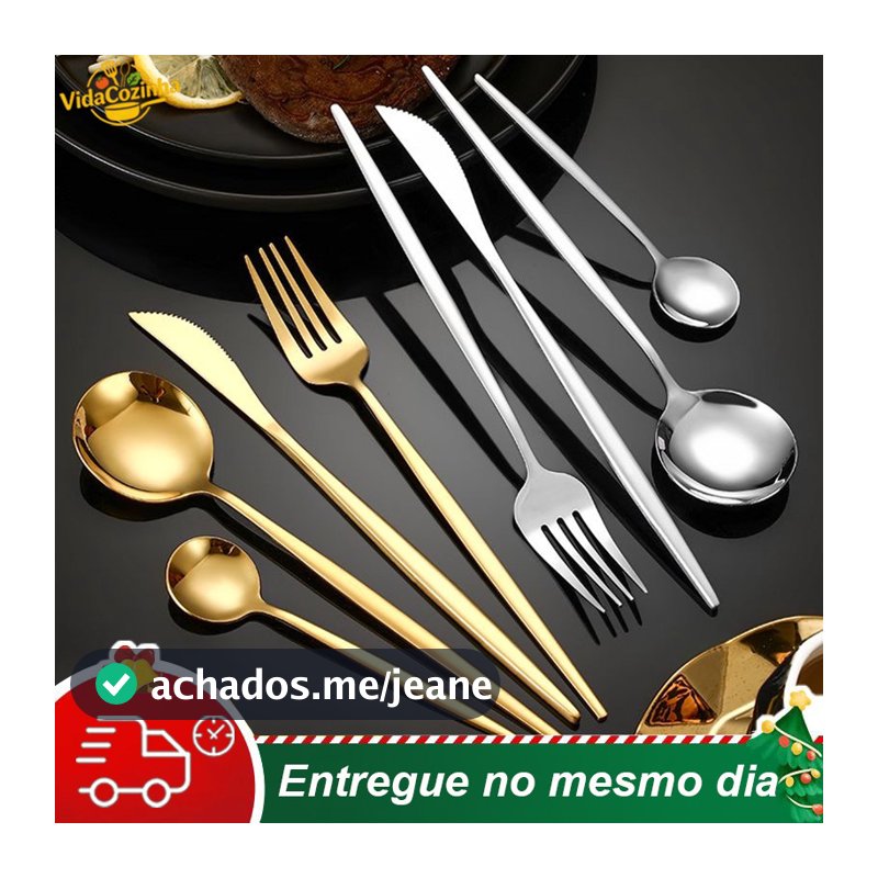 Kit 16/24 Jogo De Talheres Inoxidável  Suprimentos Cozinha Talheres Dourados  Talheres Prata