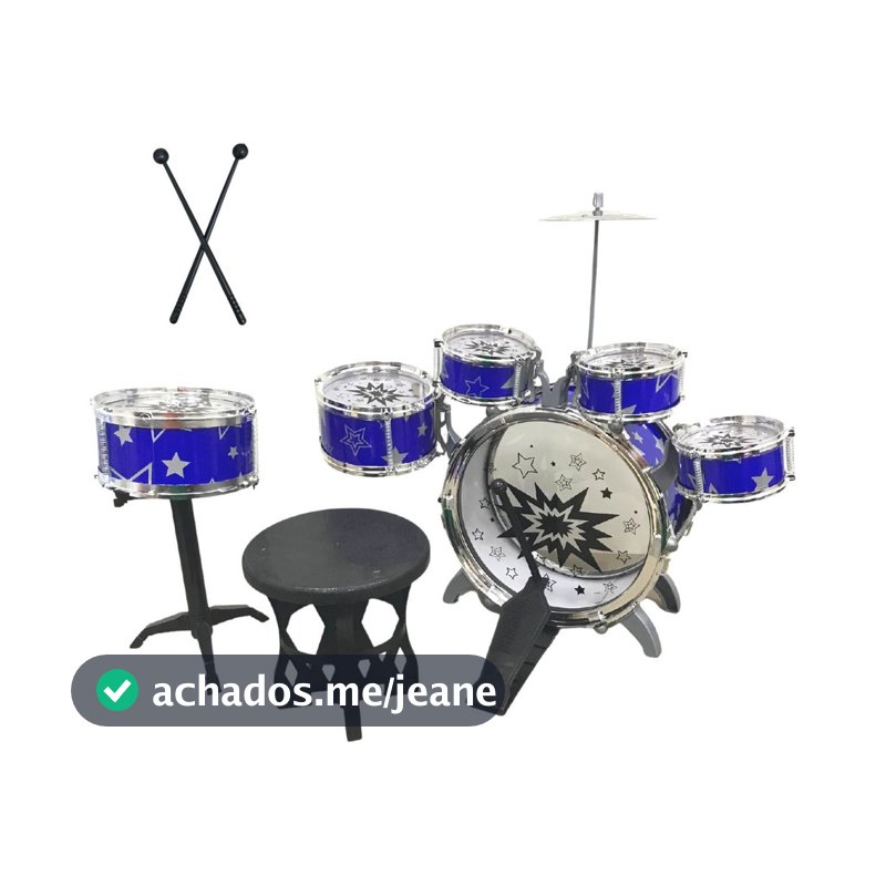 Bateria Infantil Azul c/ Banquinho Musical Importway