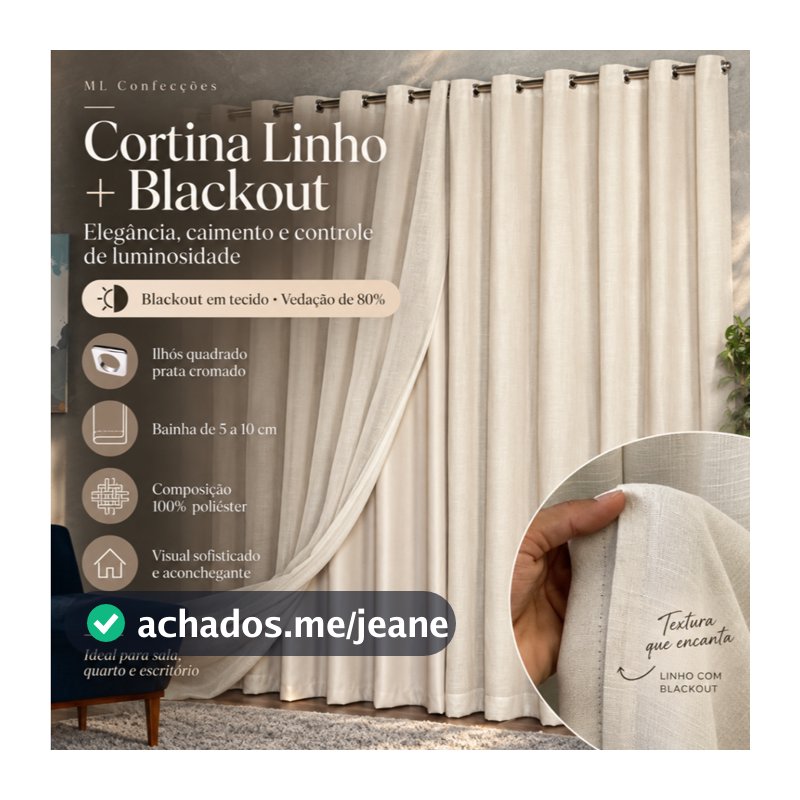 Cortina Voil Gaze de Linho 4,00 x 2,80 / 2,30/ 2,40/ 2,50/ 2,60/ 2,70 com Forro Blackout Original