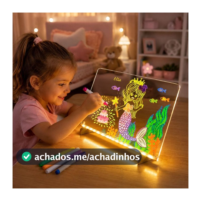 Losa Luminária Led 3D Desenho Acrílico Brilhante USB + 7 Canetas Escrever Lousa Desenho E Pintura