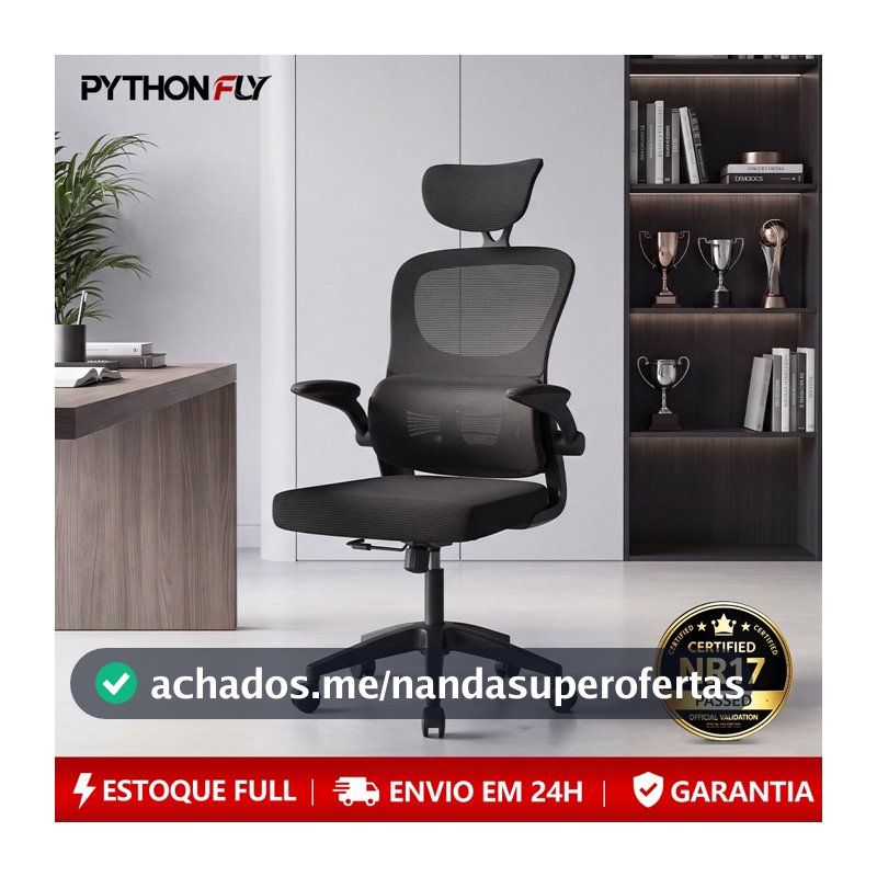 Cadeira de Escritório Ergonômica Com Apoio Lombar e Apoio de Cabeça Cinza com estofado de mesh