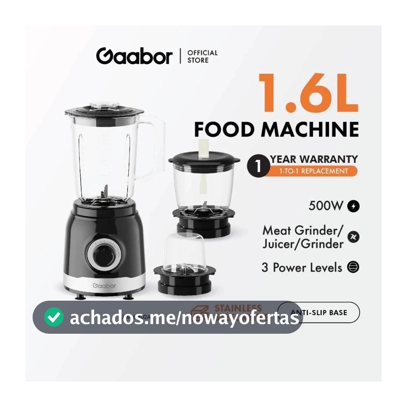 Gaabor Processador de Alimentos 1,6L  500W  Inclui Moedor de Carne Liquidificador e Triturador JM-16M01A-1