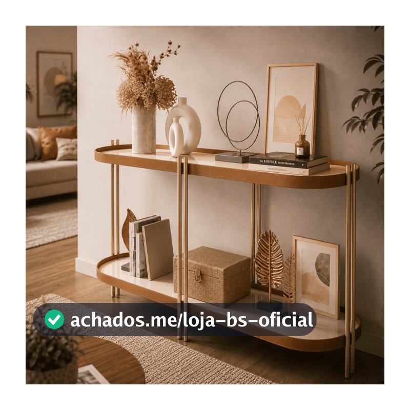 Buffet Aparador Manhattan Pés Dourados Industrial 111cm Moderno Elegante Tampo Orgânico Arredondado