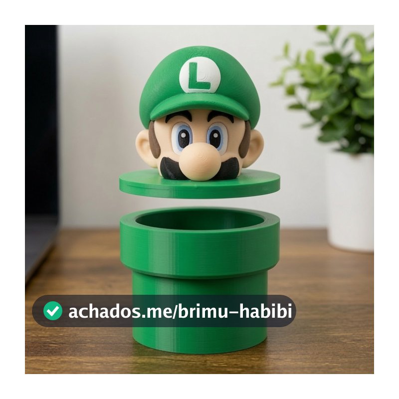 Super Mario Luigi no Cano Verde com Cabeça Pote Porta Objetos Decoração 3D