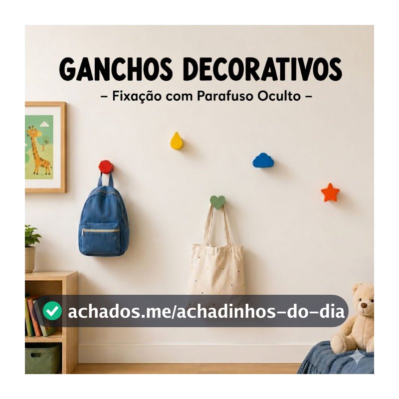 Gancho de Parede Decorativo Kit 5 Cabide Infantil Parafuso Oculto Organizador Quarto