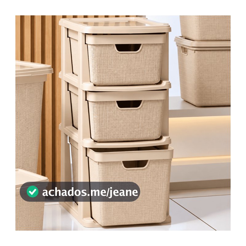 Gaveteiro Organizador De Chão 15 L 22 L Bege Multiuso Plástico 3 Gavetas Modulares Banheiro Quarto