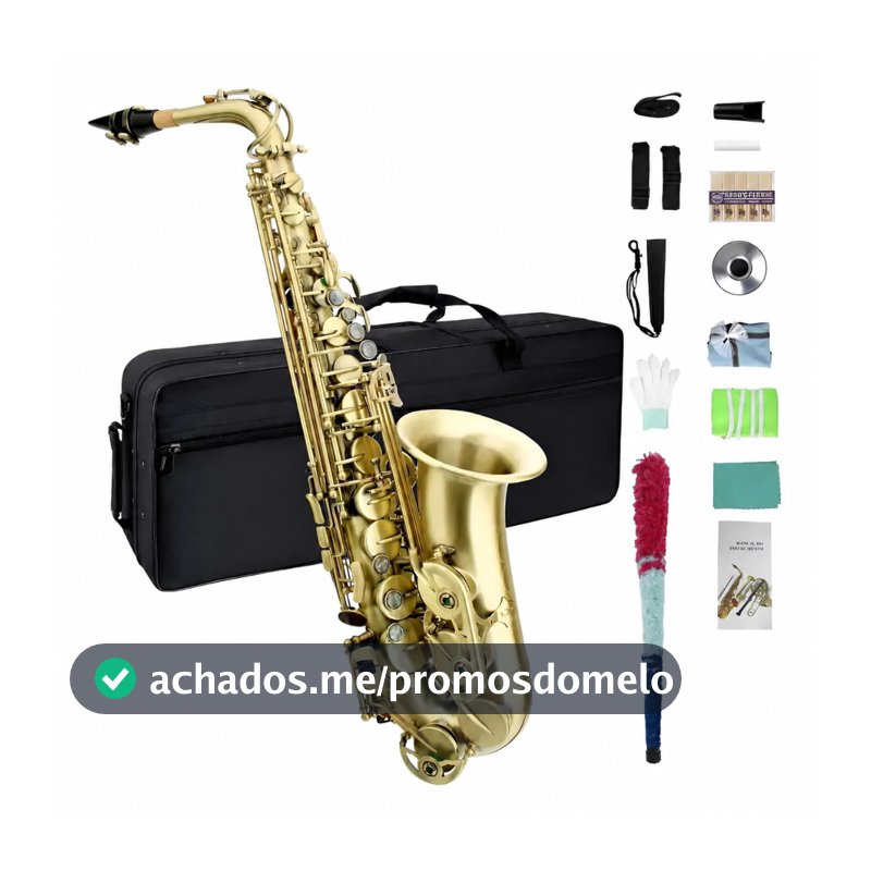 Saxofone Alto em Mib (Eb), Acabamento em Laca Dourada, Saxofone Para Iniciantes, Estudantes, Profissional Orquestra