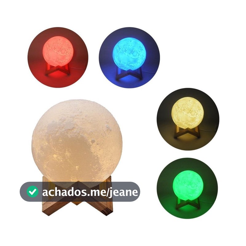 Luminária Luz Mesa Lua Cheia 3d Abajur Decoração 5 Cores