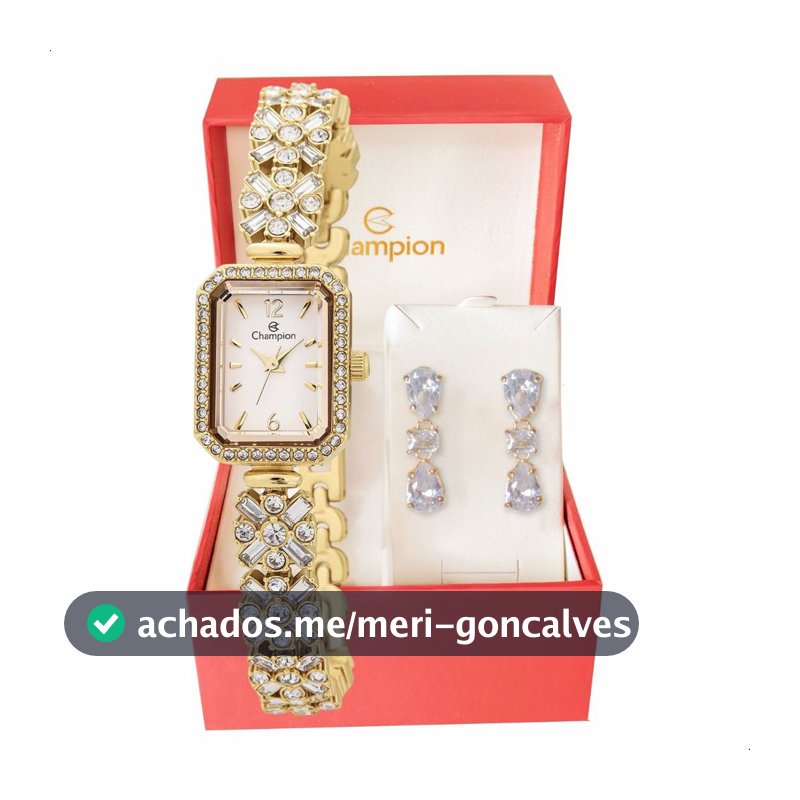 Relógio Analógico Original  Feminino Champion Dourado Pequeno Luxo CF24715H Conjunto de Brincos
