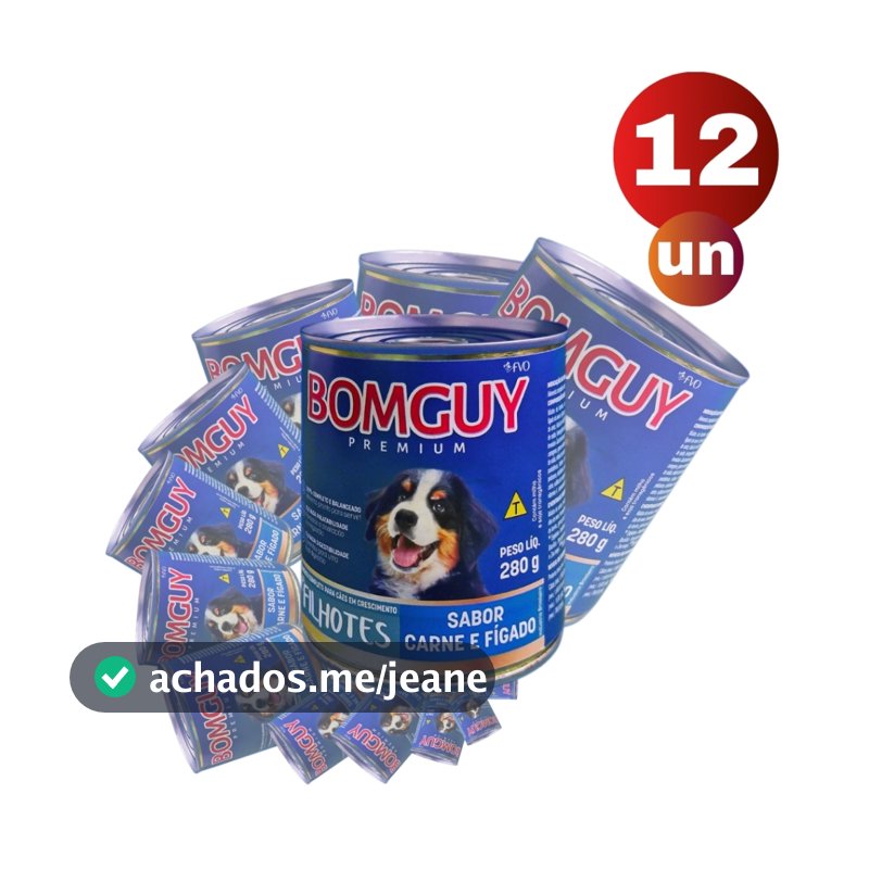 Kit 12 Bomguy Premium Patê Sabor Carne e Fígado Ração Úmida para Cães Filhotes 280g FVO