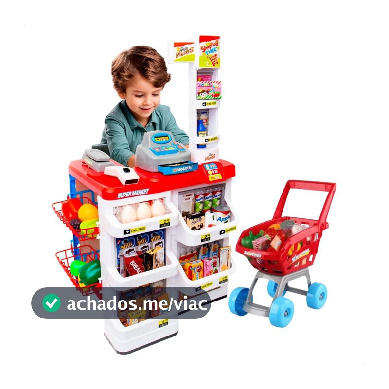 Mercadinho Infantil Caixa Registradora e Carrinho 48 peças