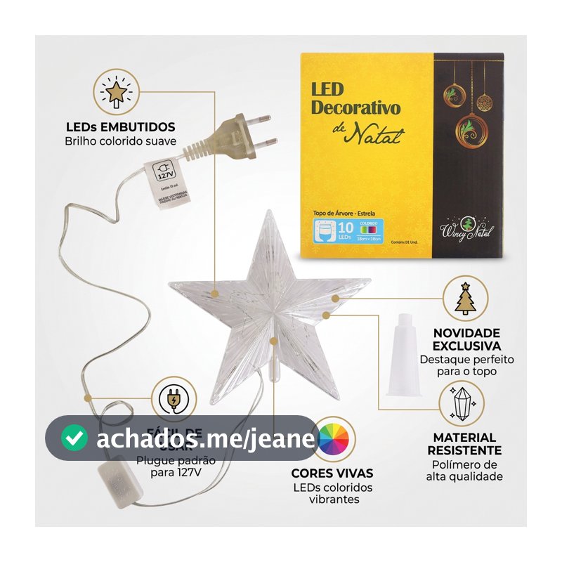 Estrela Iluminada Led Colorido Decorativo Topo Arvore Natal Festas