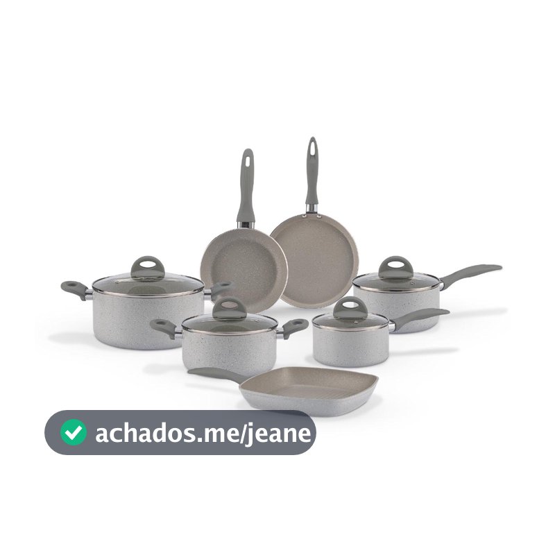 Jogo de Panelas Brinox Antiaderente Ceramic Life - Marble Blend com Indução - Cinza Claro