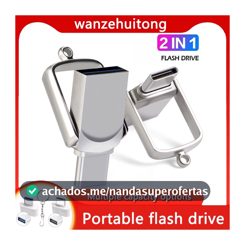 Mini unidade Flash TYPE-C 128GB/512GB/2TB TYPE-C e Interface dupla USB3.0