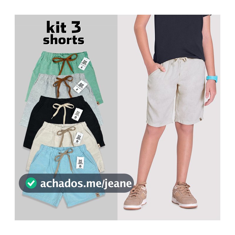 Kit 3 Bermudas Infantil Linho Menino Short Juvenil Premium