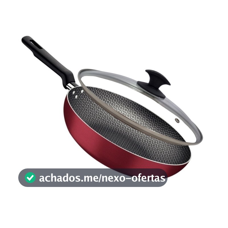 Frigideira Saudável Completa Funda Vermelha Antiaderente Tramontina Loreto 28cm Com Tampa Vidro