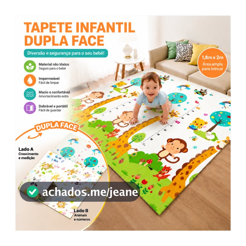 Tapete Tatame Infantil 200 x180cm x7mm Bebê Dupla Face Dobrável Impermeável Antiderrapante