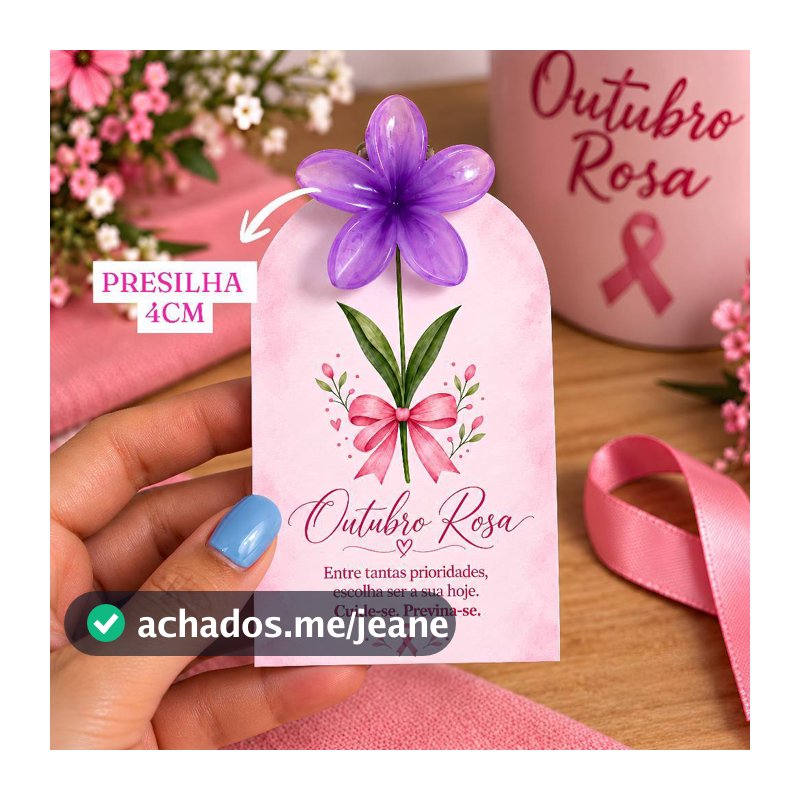Kit presilha piranha flor Outubro Rosa lembrancinha para clientes eventos e festas presilha pregadeira