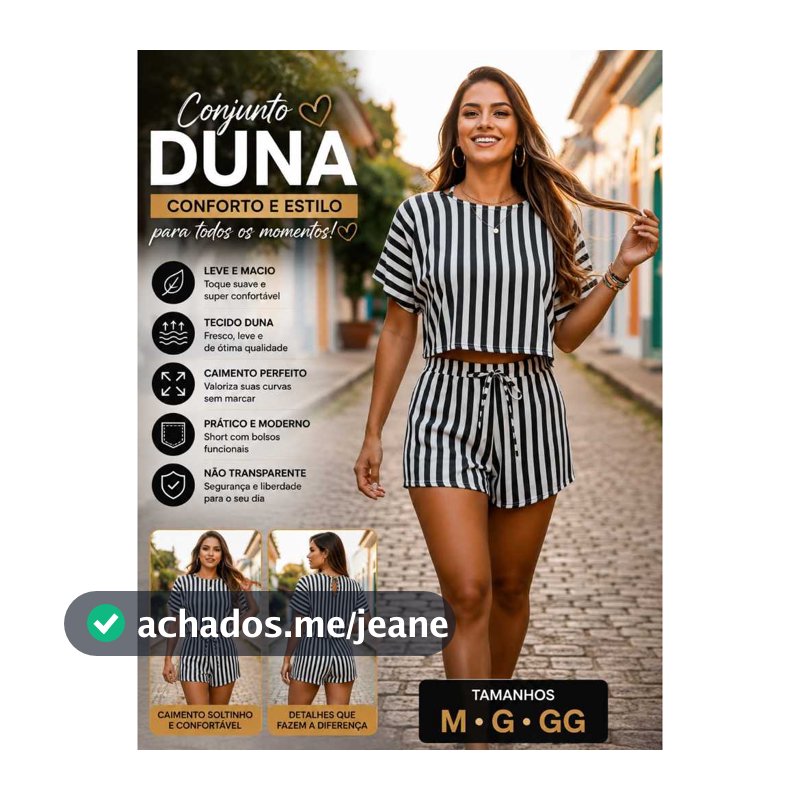 Conjunto Feminino Listrado Tecido Duna – Cropped + Short com Elástico |