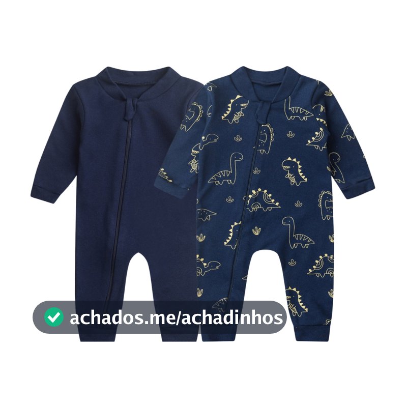 Kit 2 Macacão Bebê Sem Pé Zíper  Suedine Liso e Estampado Menina, Menino e Unissex  - Bebê Fofuxo