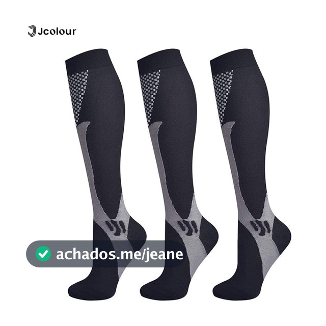 Jcolour Kit 3 Pares Meias Compressão Unisex Joelho Corrida Ciclismo Varizes Alívio Esportivas