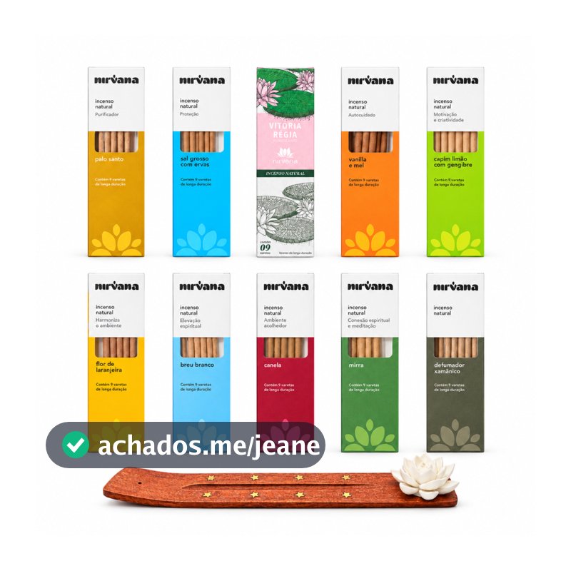 Kit Incenso Nirvana Natural 10 Aromas Energia Saúde Paz Amor + Porta Incenso Lótus