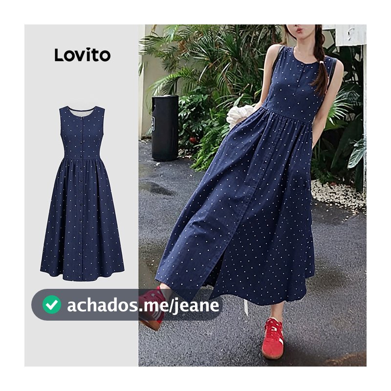 Lovito Vestido Casual Azulmarinho para Mulheres Simples com Botões primavera/verão DRK8TD122