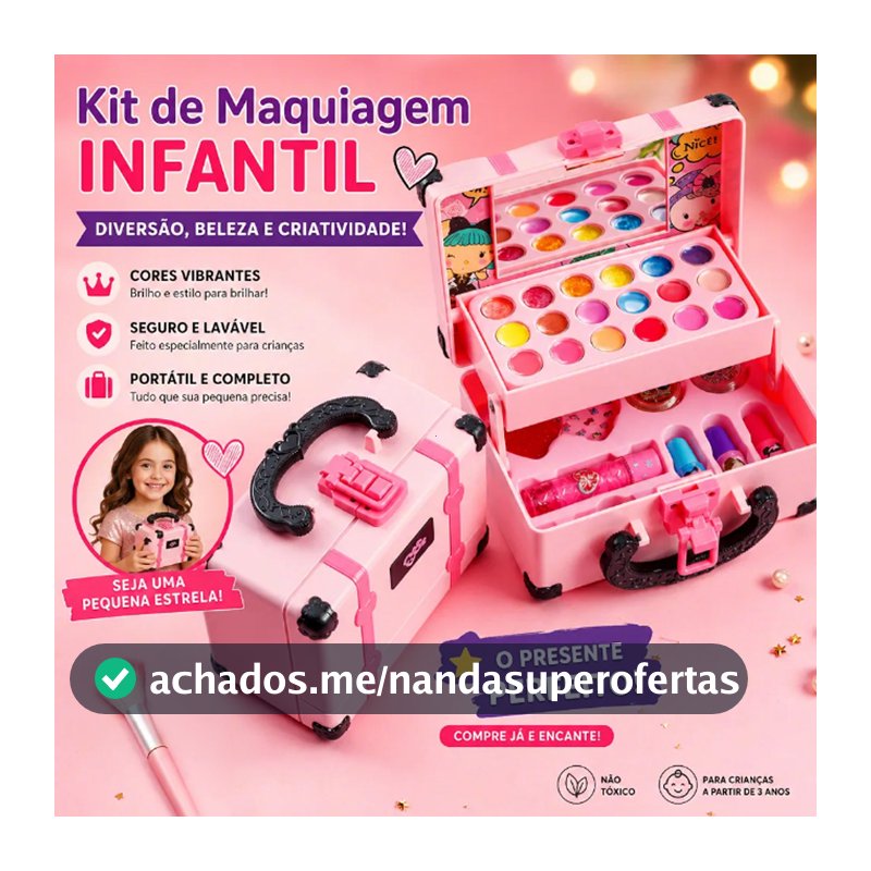 Maleta Maquiagem Infantil Seguro Lavável Não Tóxico, Kit Completo Para Meninas Presente 3+ Anos