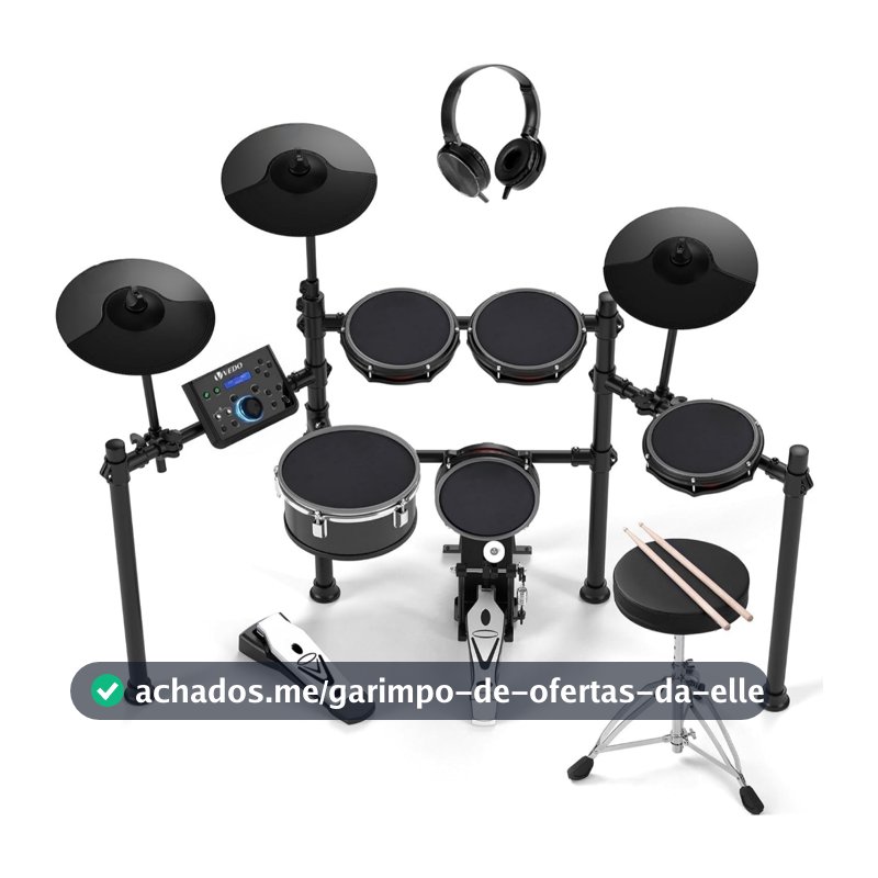 Baterias eletrônicas profissionais com pads de mesh Mude, caixa de 10" com zona dupla, 30 kits e mais de 600 sons BFD