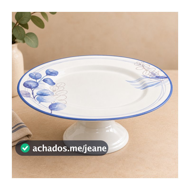 Boleira De Cerâmica Decorativa Mesa Posta Ilustrada Azul