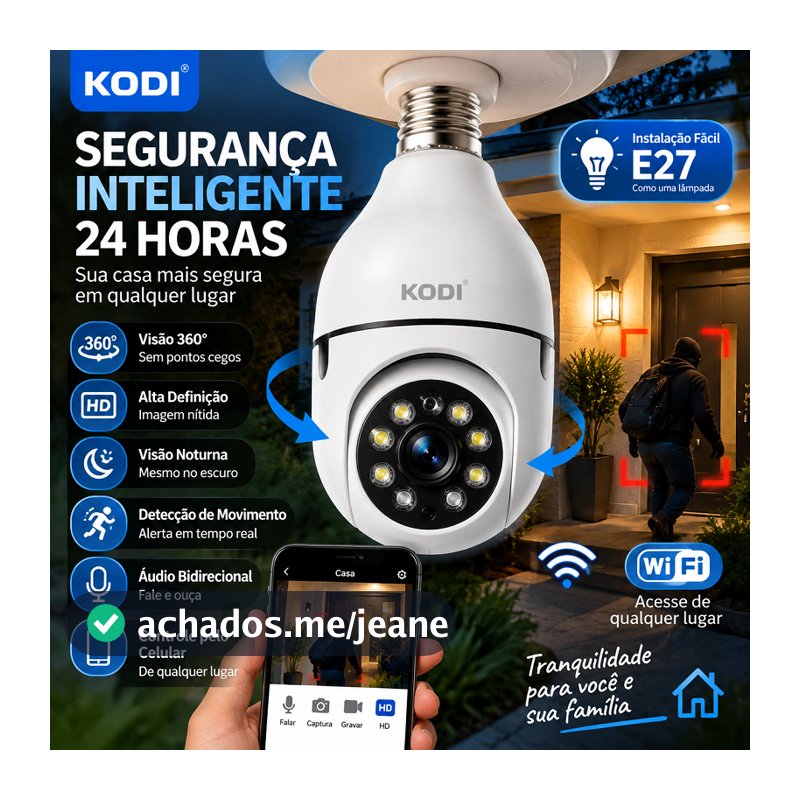 Câmera Segurança Prova D'água Infravermelho Lâmpada Externa 360 Sem Fio Wifi 2.4G