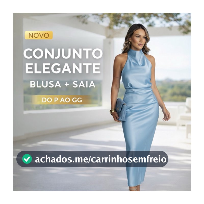 Conjunto Feminino Elegante Cetim Blusa Frente Única + Saia Midi Social Festa Casamento Igreja Formatura P M G GG