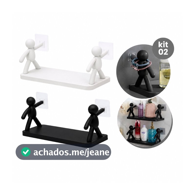 Prateleira Estante Bonequinho Buddy plástico com suporte decorativa banheiro cozinha C/ Adesivo