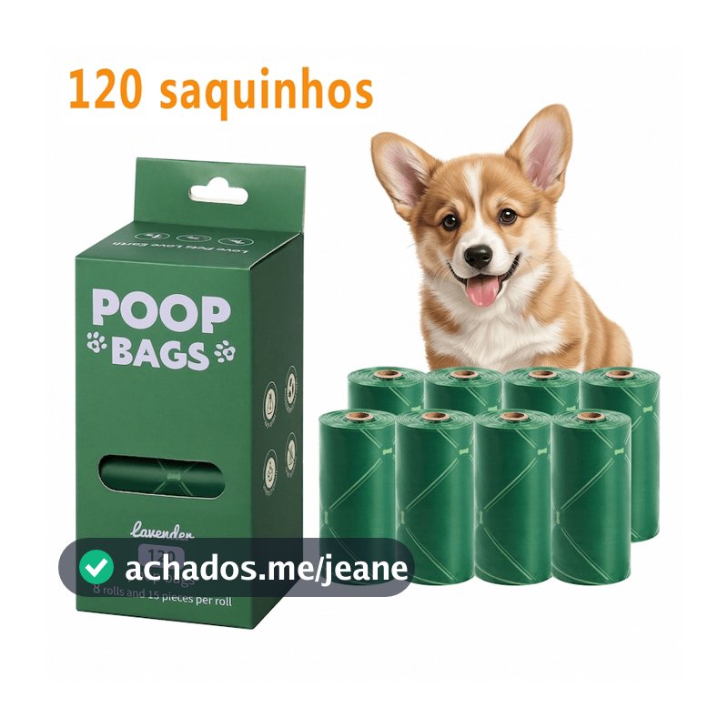 Sacos de Cocô Cachorro Biodegradáveis Kit 8 Rolos Refil Cata Caca Ecológico - 120 Unidades, Design Premium