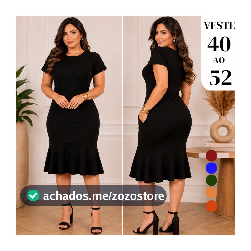 Vestido Feminino Midi Malha Texturizada Elegante Modelo de Babado