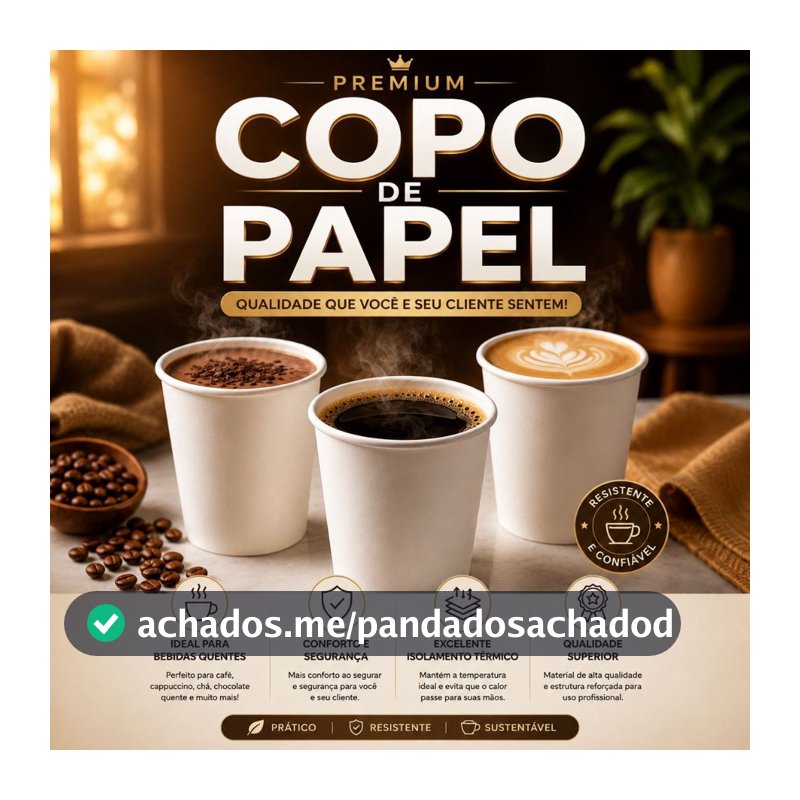 Kit 100 Copos 170ml Papel Descartável Biodegradável Branco Resistente Café Chá Bebidas Quentes