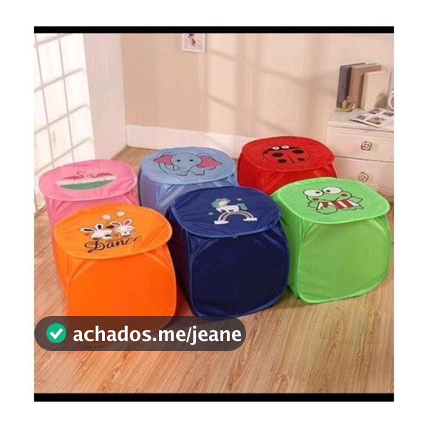 Cesto Grande Com Tampa Organizador de Brinquedo Roupas Sujas Multiuso Dobrável  Bichinhos Infantil