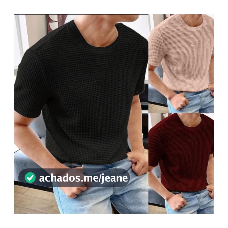 Kit 3 Camiseta Masculina Texturizada Algodão