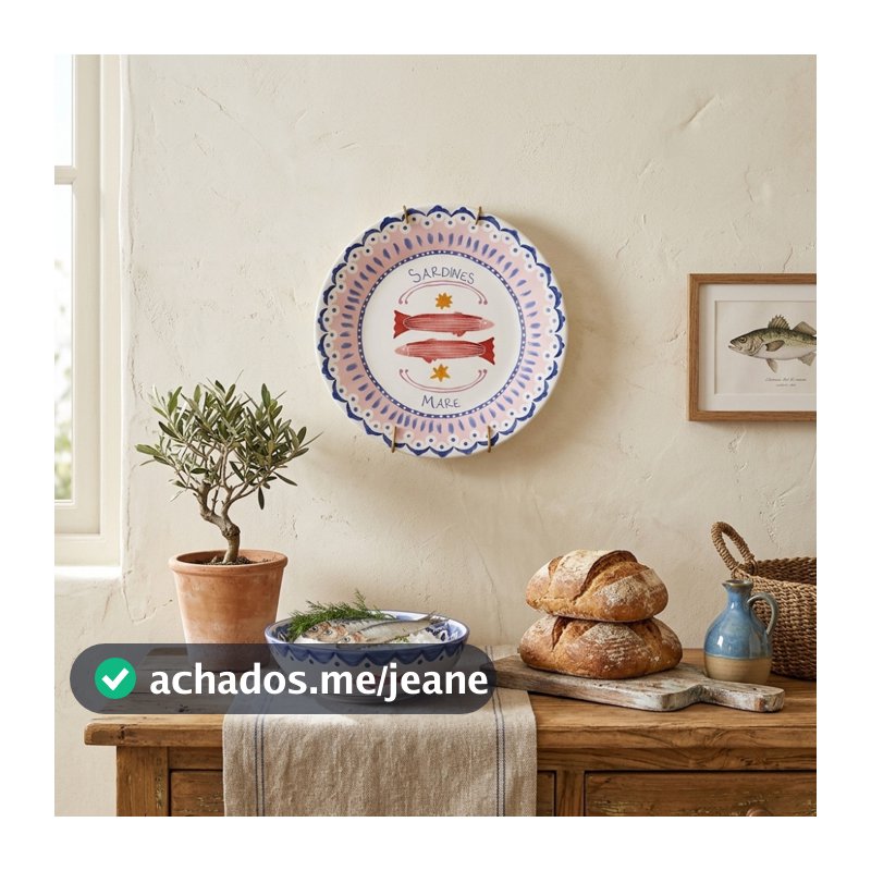 Prato Decorativo Cerâmica 20cm com Suporte Peixes Mesa Sala Aparador Decoração Clássica