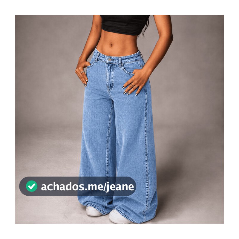Calça Balão Jeans Feminina Baggy Wide Leg de Perna Larga Casual e Lavado para Mulheres