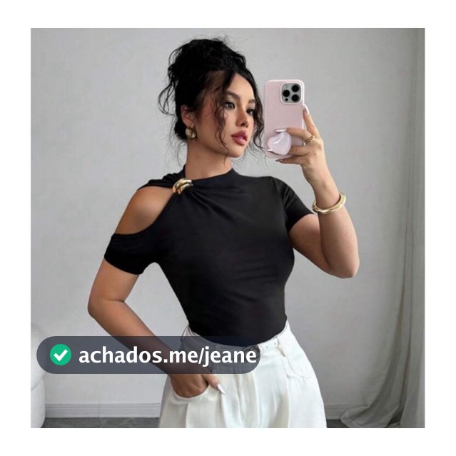 Blusa Feminina Ombro Vazado Com Fivela Dourada Elegante Blusa Feminina Suplex Moda Gringa