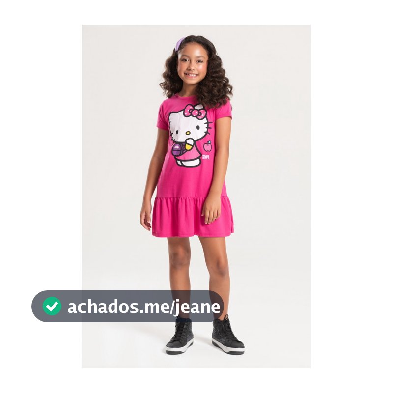 Vestido Feminino Infantil Verão Hello Kitty Rosa