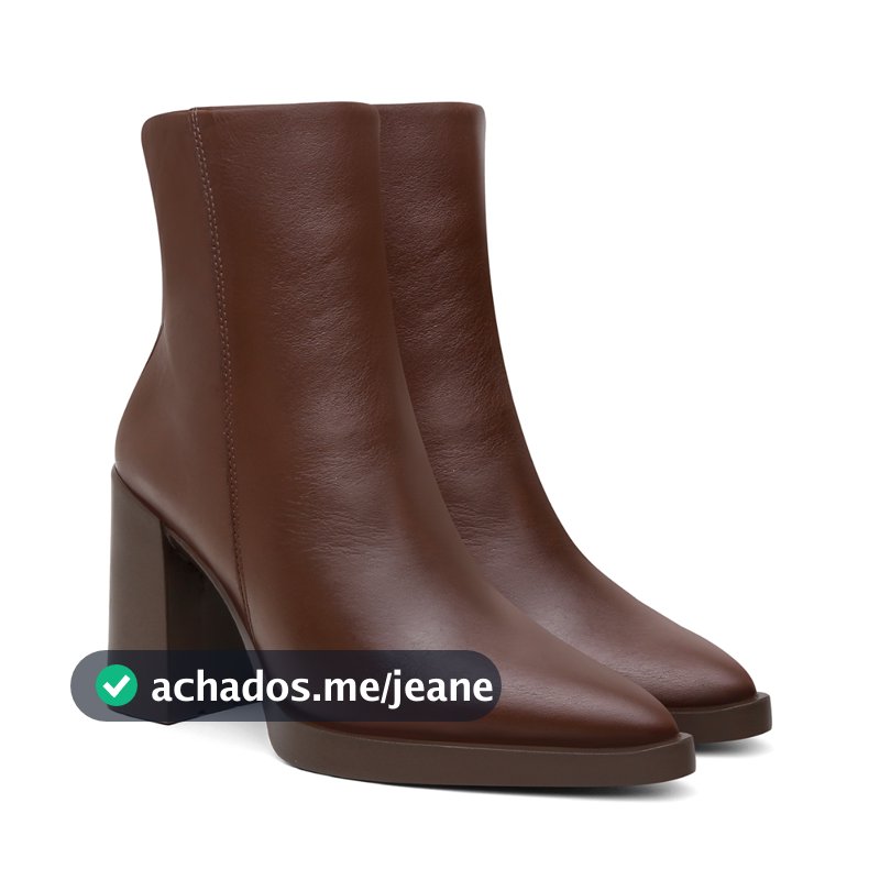 Bota Cano Curto Couro Legítimo Malu SB Shoes Bico Fino Clássica Salto Grosso