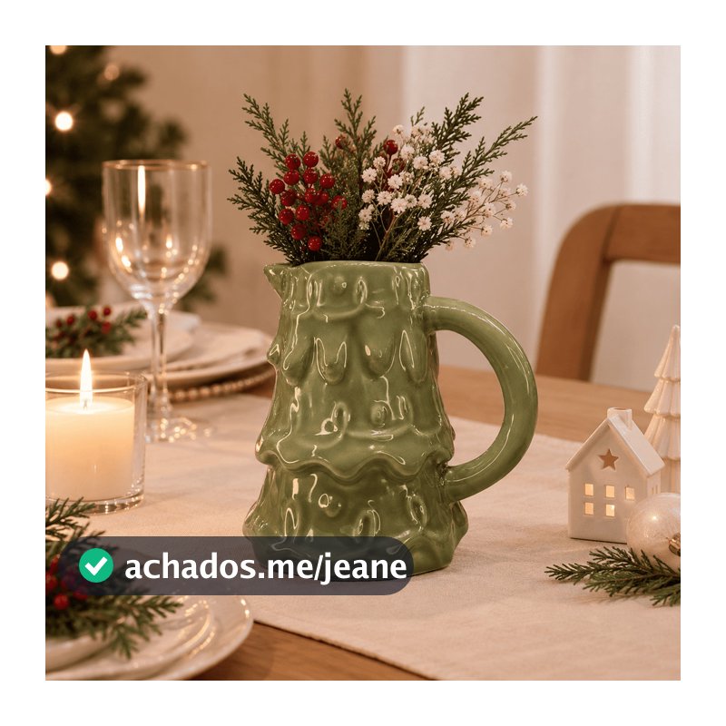 Jarra Natalina Arvore de Natal Cerâmica 1,7L Decoração de Natal Ideal P/ Mesa Posta Cerâmica Scalla 2a