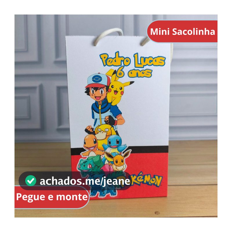 Mini Sacola Surpresa POKEMON -  Lembrancinha Personalizada - Festa Infantil - Pegue e Monte