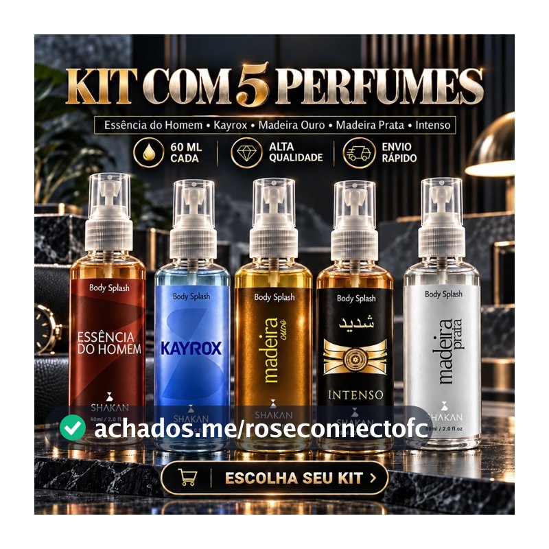Kit 5 Bodysplash Masculinos Famosos Perfumes Arabes Spray 60ml
