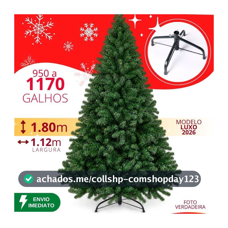 Árvore de Natal 1.80 cm 1170 Galhos a 950 Super Cheia Grande Luxo Decoração de Natal 2026