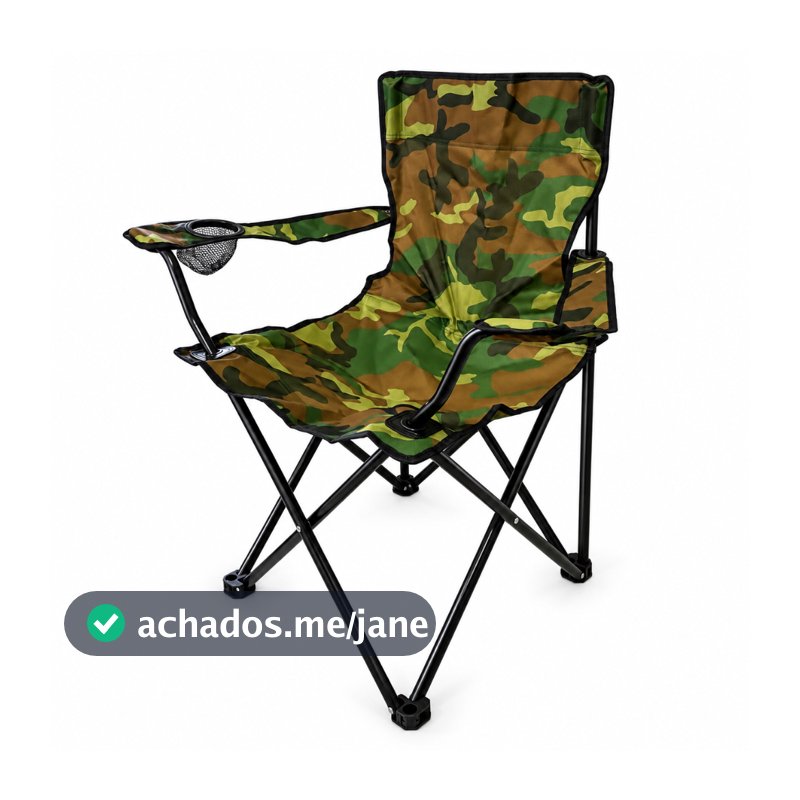 CADEIRA DOBRÁVEL CAMPING PESCA + BOLSA E SUPORTE PARA COPO CAMUFLADA