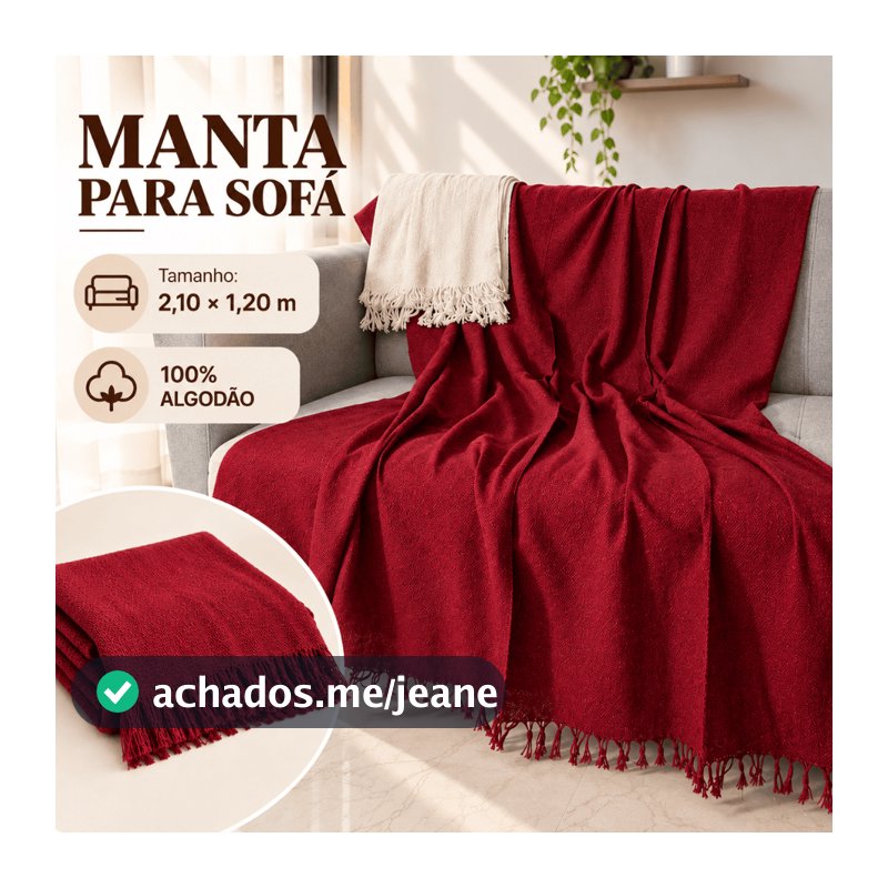 Manta Para Sofá 2,10x1,20m 100% Algodão Decorativa Protetora com Franjas Macia e Confortável