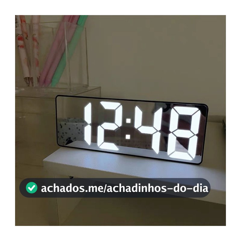 Relógio Despertador Digital De Mesa 16X2.5X6cm Decorativo Alarme Temperatura Pilha AAA Usb Preto